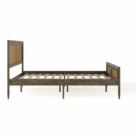 Martha Stewart Jax Queen Size Solid Wood Platform Bed w/Rattan Headboard and Footboard, Brown Gray MG-090022-Q-WOAK-MS